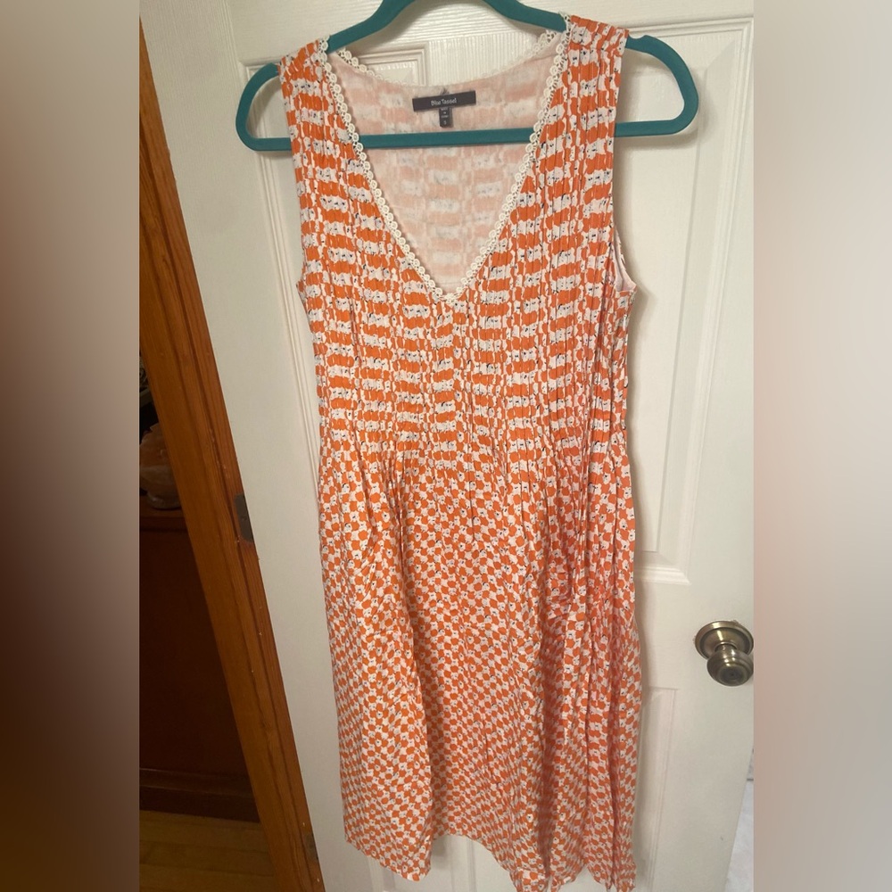 ANTHROPOLOGIE Blue Tassel Orange and White Sleeveless Dress